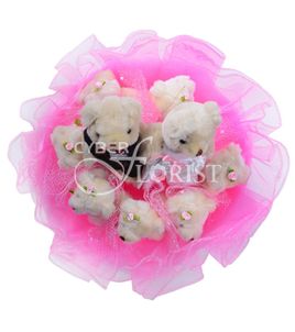 pink bouquet of plush toys
